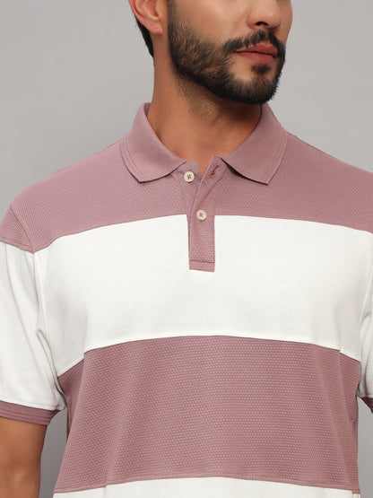 T-Shirt for Men | Breathable & Soft with Color Fastness Regular Fit Polo Neck Poly Cotton Fabric Self Design Pattern