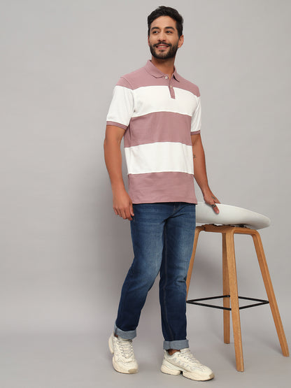 T-Shirt for Men | Breathable & Soft with Color Fastness Regular Fit Polo Neck Poly Cotton Fabric Self Design Pattern