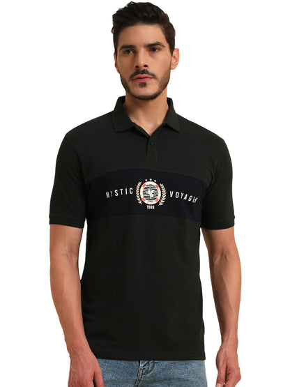 T-Shirt for Men | Breathable & Soft with Color Fastness Regular Fit Polo Neck Poly Cotton Fabric Printed Pattern