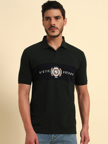 T-Shirt for Men | Breathable & Soft with Color Fastness Regular Fit Polo Neck Poly Cotton Fabric Printed Pattern