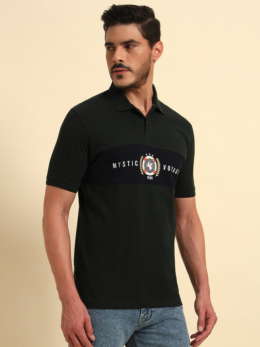T-Shirt for Men | Breathable & Soft with Color Fastness Regular Fit Polo Neck Poly Cotton Fabric Printed Pattern