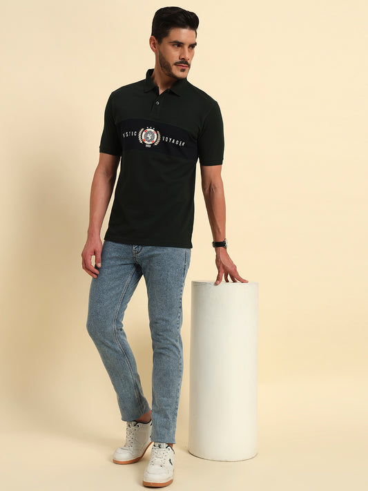 T-Shirt for Men | Breathable & Soft with Color Fastness Regular Fit Polo Neck Poly Cotton Fabric Printed Pattern