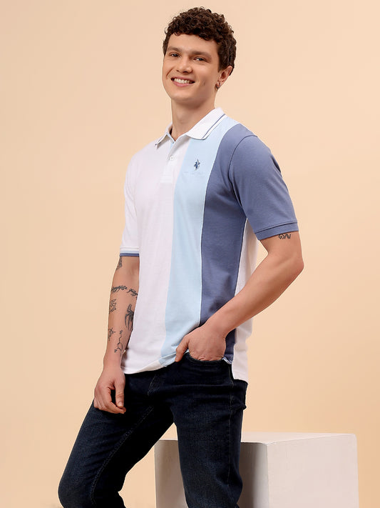 T-Shirt for Men | Breathable & Soft with Color Fastness Regular Fit Polo Neck Poly Cotton Fabric Colour Block Pattern
