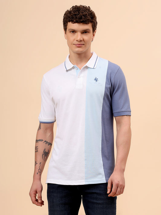 T-Shirt for Men | Breathable & Soft with Color Fastness Regular Fit Polo Neck Poly Cotton Fabric Colour Block Pattern
