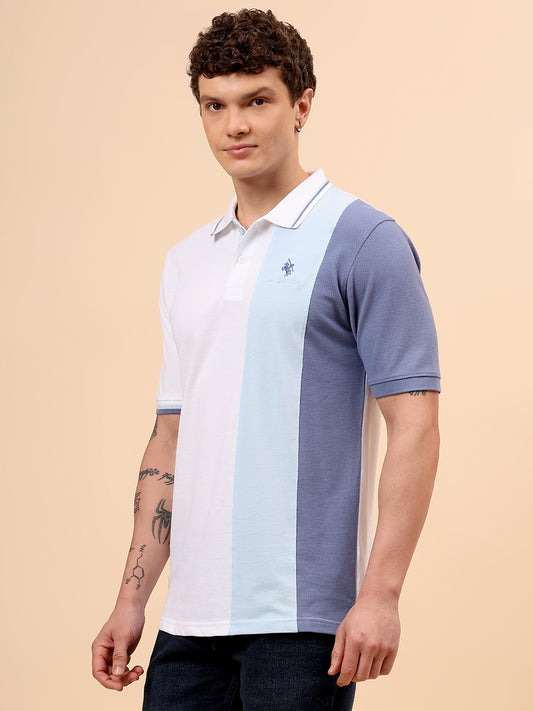T-Shirt for Men | Breathable & Soft with Color Fastness Regular Fit Polo Neck Poly Cotton Fabric Colour Block Pattern