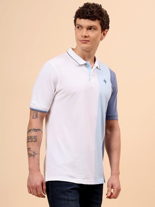 T-Shirt for Men | Breathable & Soft with Color Fastness Regular Fit Polo Neck Poly Cotton Fabric Colour Block Pattern