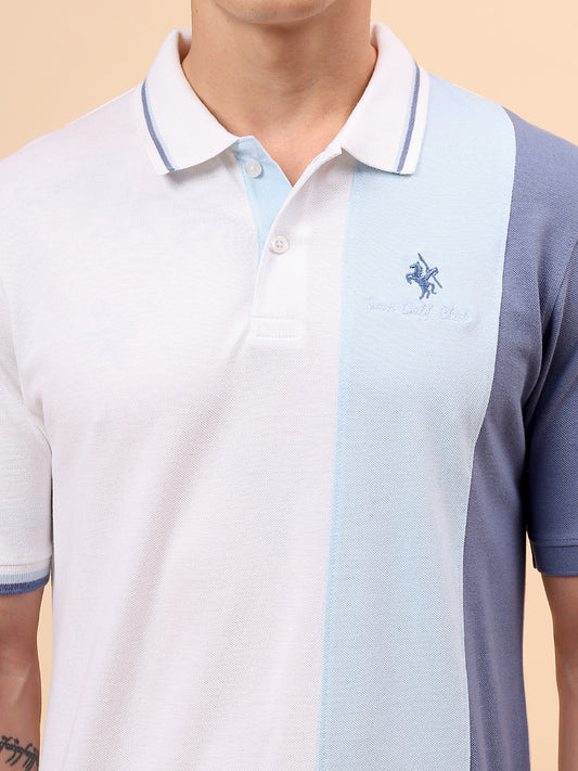 T-Shirt for Men | Breathable & Soft with Color Fastness Regular Fit Polo Neck Poly Cotton Fabric Colour Block Pattern