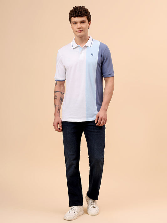 T-Shirt for Men | Breathable & Soft with Color Fastness Regular Fit Polo Neck Poly Cotton Fabric Colour Block Pattern
