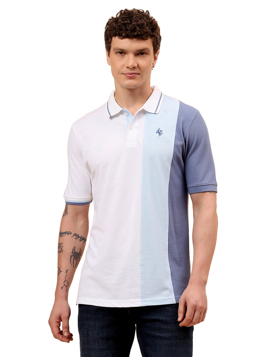 T-Shirt for Men | Breathable & Soft with Color Fastness Regular Fit Polo Neck Poly Cotton Fabric Colour Block Pattern