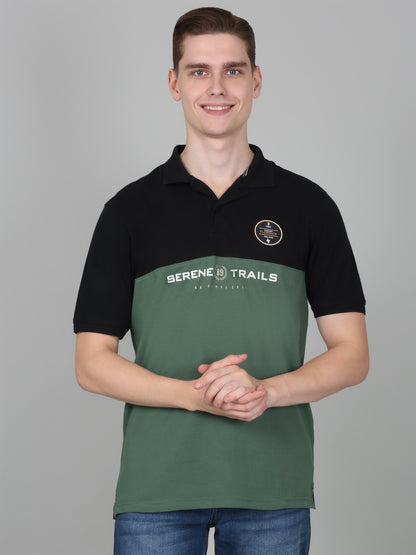 Men's Sage Green Colourblocked Regular Fit Half Sleeve Casual T-Shirt