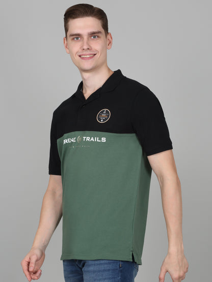 Men's Sage Green Colourblocked Regular Fit Half Sleeve Casual T-Shirt