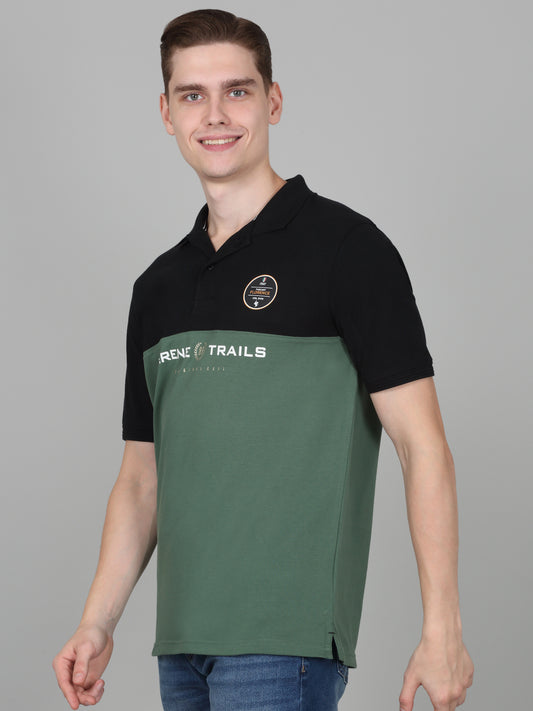 Men's Sage Green Colourblocked Regular Fit Half Sleeve Casual T-Shirt