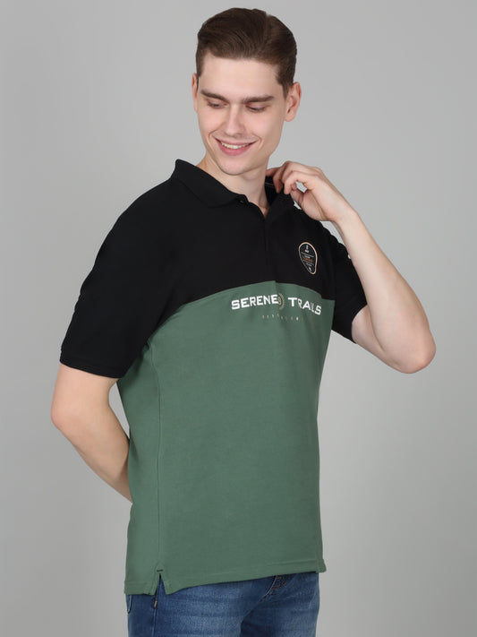 Men's Sage Green Colourblocked Regular Fit Half Sleeve Casual T-Shirt