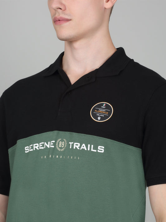 Men's Sage Green Colourblocked Regular Fit Half Sleeve Casual T-Shirt