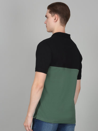 Men's Sage Green Colourblocked Regular Fit Half Sleeve Casual T-Shirt