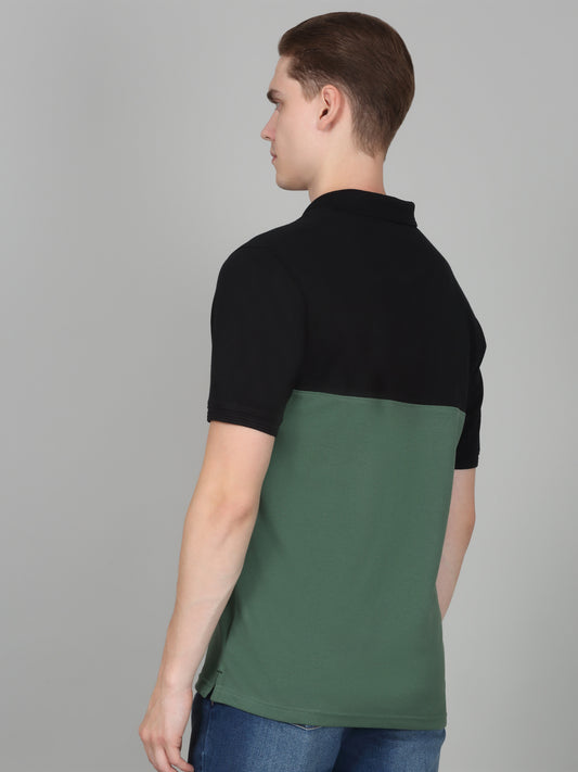Men's Sage Green Colourblocked Regular Fit Half Sleeve Casual T-Shirt
