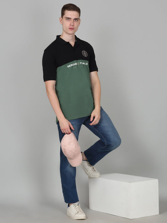Men's Sage Green Colourblocked Regular Fit Half Sleeve Casual T-Shirt