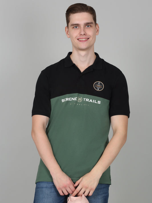 Men's Sage Green Colourblocked Regular Fit Half Sleeve Casual T-Shirt