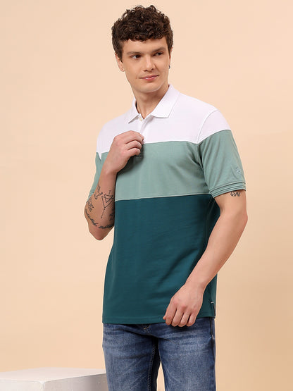 T-Shirt for Men | Breathable & Soft with Color Fastness Regular Fit Polo Neck Poly Cotton Fabric Colour Block Pattern