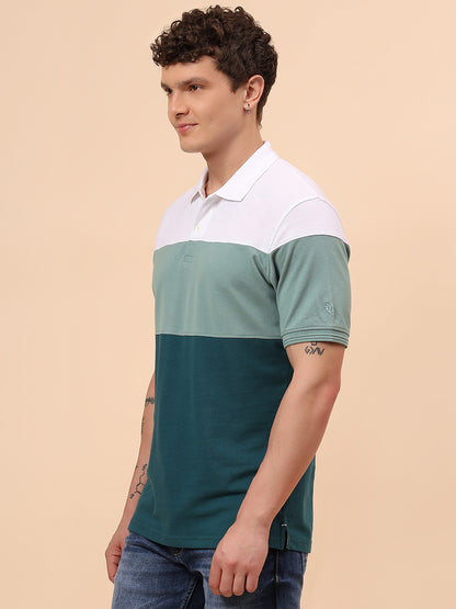 T-Shirt for Men | Breathable & Soft with Color Fastness Regular Fit Polo Neck Poly Cotton Fabric Colour Block Pattern