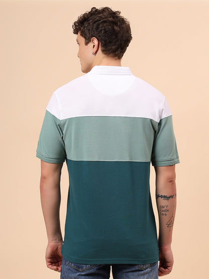 T-Shirt for Men | Breathable & Soft with Color Fastness Regular Fit Polo Neck Poly Cotton Fabric Colour Block Pattern