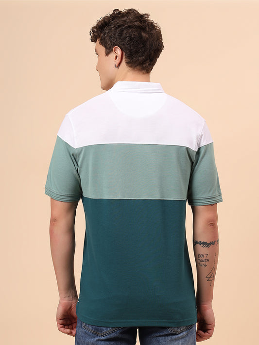 T-Shirt for Men | Breathable & Soft with Color Fastness Regular Fit Polo Neck Poly Cotton Fabric Colour Block Pattern