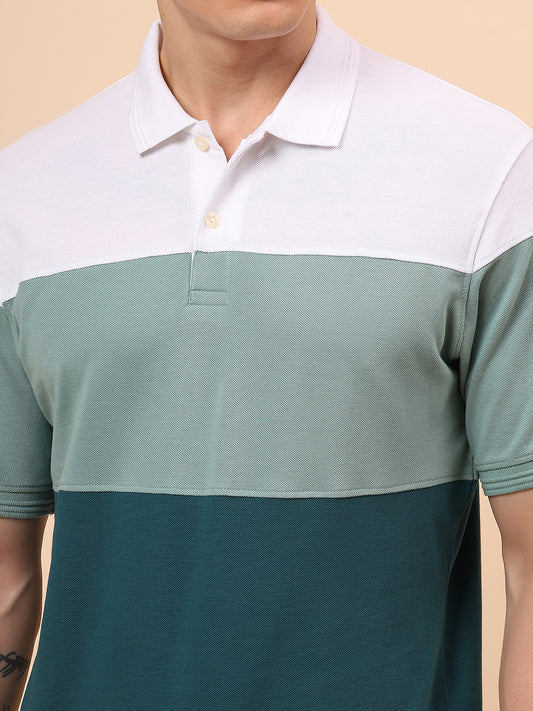 T-Shirt for Men | Breathable & Soft with Color Fastness Regular Fit Polo Neck Poly Cotton Fabric Colour Block Pattern
