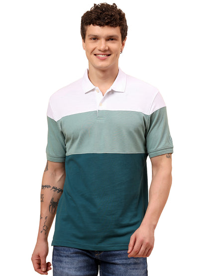 T-Shirt for Men | Breathable & Soft with Color Fastness Regular Fit Polo Neck Poly Cotton Fabric Colour Block Pattern