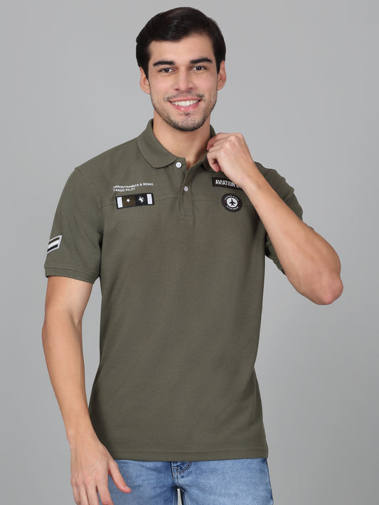 T-Shirt for Men | Breathable & Soft with Color Fastness Regular Fit Polo Neck Poly Cotton Fabric Self Design Pattern