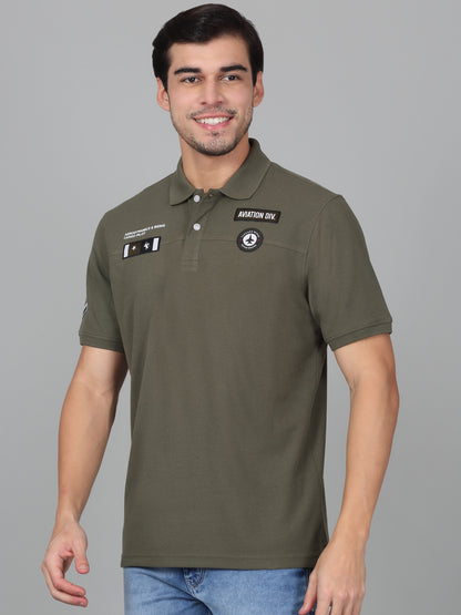 T-Shirt for Men | Breathable & Soft with Color Fastness Regular Fit Polo Neck Poly Cotton Fabric Self Design Pattern