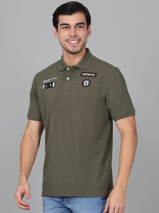 T-Shirt for Men | Breathable & Soft with Color Fastness Regular Fit Polo Neck Poly Cotton Fabric Self Design Pattern