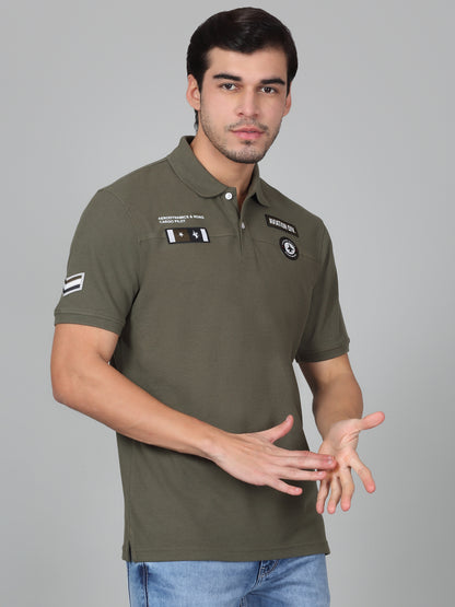 T-Shirt for Men | Breathable & Soft with Color Fastness Regular Fit Polo Neck Poly Cotton Fabric Self Design Pattern