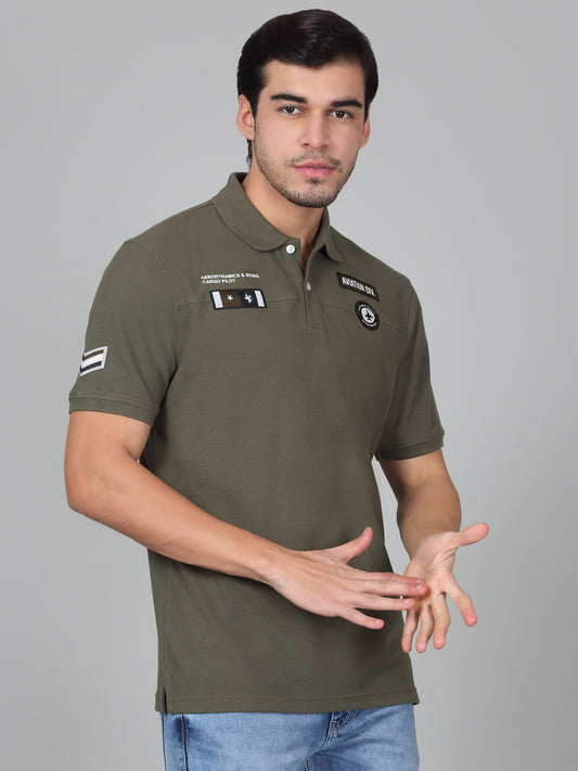 T-Shirt for Men | Breathable & Soft with Color Fastness Regular Fit Polo Neck Poly Cotton Fabric Self Design Pattern
