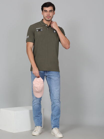 T-Shirt for Men | Breathable & Soft with Color Fastness Regular Fit Polo Neck Poly Cotton Fabric Self Design Pattern
