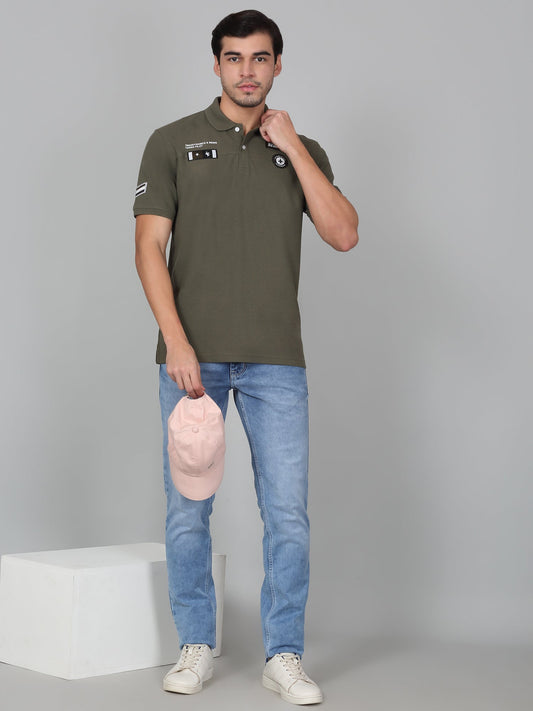 T-Shirt for Men | Breathable & Soft with Color Fastness Regular Fit Polo Neck Poly Cotton Fabric Self Design Pattern