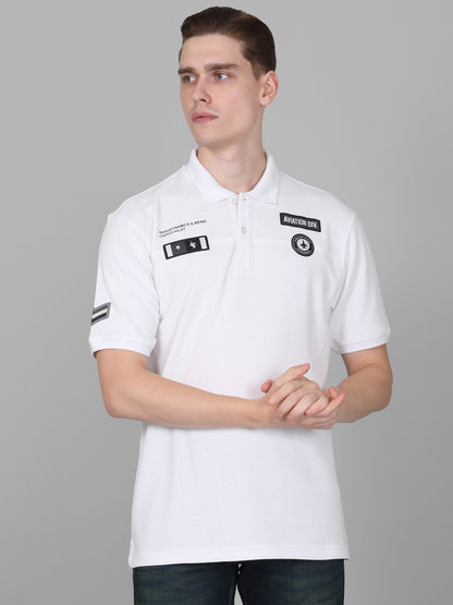 T-Shirt for Men | Breathable & Soft with Color Fastness Regular Fit Polo Neck Poly Cotton Fabric Self Design Pattern