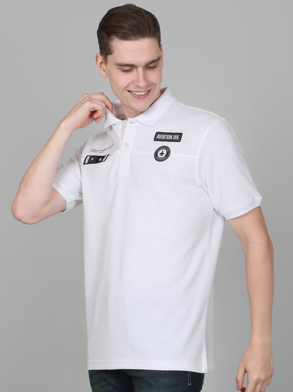 T-Shirt for Men | Breathable & Soft with Color Fastness Regular Fit Polo Neck Poly Cotton Fabric Self Design Pattern