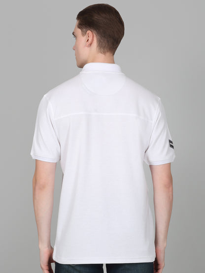 T-Shirt for Men | Breathable & Soft with Color Fastness Regular Fit Polo Neck Poly Cotton Fabric Self Design Pattern