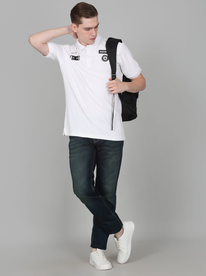 T-Shirt for Men | Breathable & Soft with Color Fastness Regular Fit Polo Neck Poly Cotton Fabric Self Design Pattern