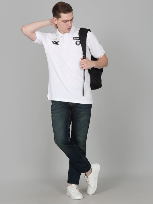 T-Shirt for Men | Breathable & Soft with Color Fastness Regular Fit Polo Neck Poly Cotton Fabric Self Design Pattern