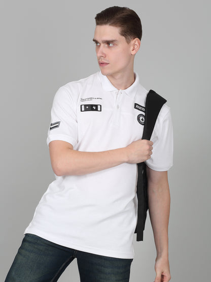 T-Shirt for Men | Breathable & Soft with Color Fastness Regular Fit Polo Neck Poly Cotton Fabric Self Design Pattern