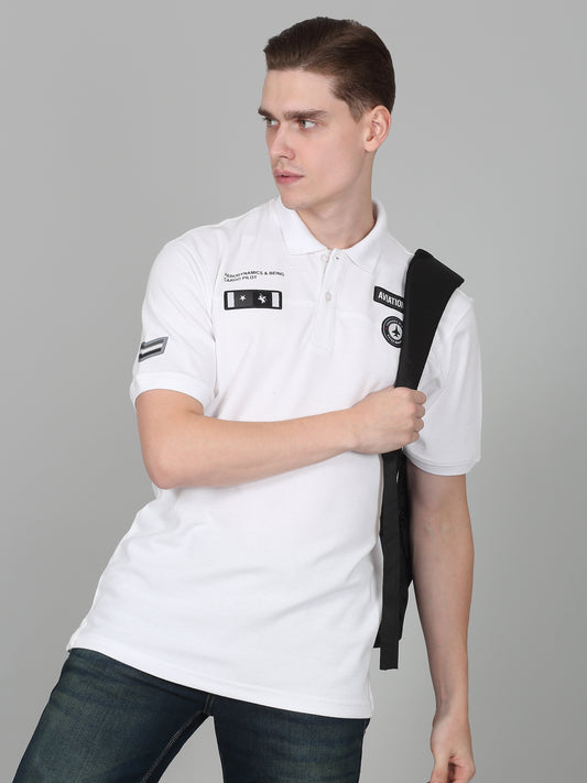 T-Shirt for Men | Breathable & Soft with Color Fastness Regular Fit Polo Neck Poly Cotton Fabric Self Design Pattern