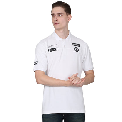 T-Shirt for Men | Breathable & Soft with Color Fastness Regular Fit Polo Neck Poly Cotton Fabric Self Design Pattern