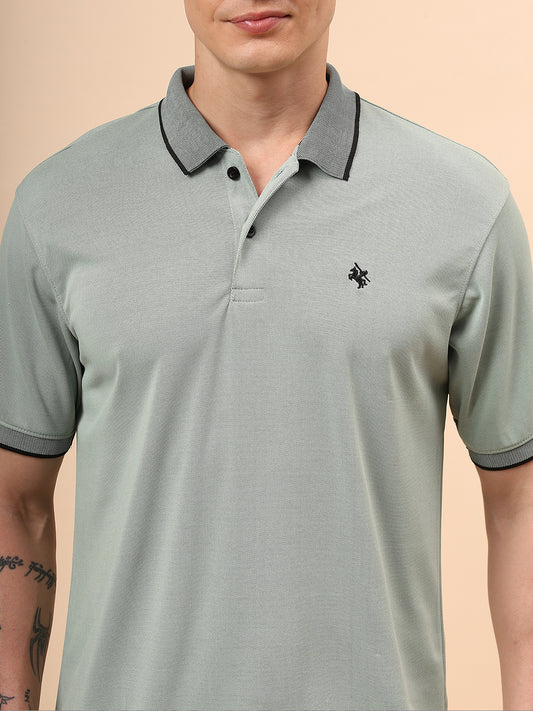 T-Shirt for Men | Breathable & Soft with Color Fastness Regular Fit Polo Neck Poly Blend Fabric Solid Pattern