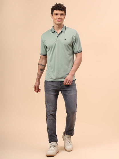 T-Shirt for Men | Breathable & Soft with Color Fastness Regular Fit Polo Neck Poly Blend Fabric Solid Pattern