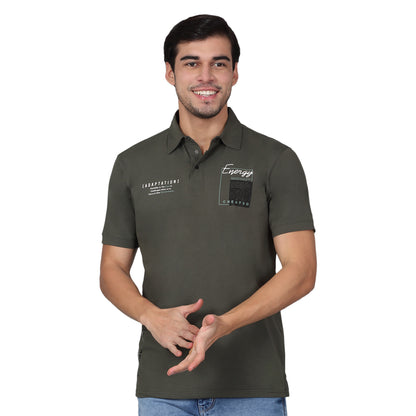 T-Shirt for Men | Breathable & Soft with Color Fastness Regular Fit Polo Neck Cotton Blend Fabric Self Design Pattern