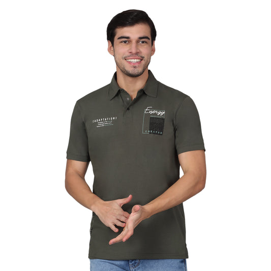 T-Shirt for Men | Breathable & Soft with Color Fastness Regular Fit Polo Neck Cotton Blend Fabric Self Design Pattern