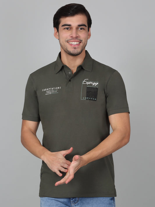 T-Shirt for Men | Breathable & Soft with Color Fastness Regular Fit Polo Neck Cotton Blend Fabric Self Design Pattern