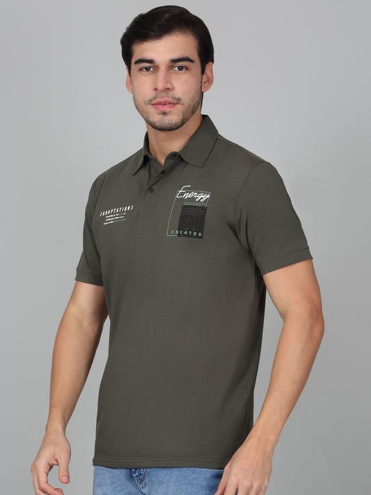 T-Shirt for Men | Breathable & Soft with Color Fastness Regular Fit Polo Neck Cotton Blend Fabric Self Design Pattern