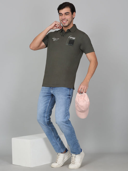 T-Shirt for Men | Breathable & Soft with Color Fastness Regular Fit Polo Neck Cotton Blend Fabric Self Design Pattern